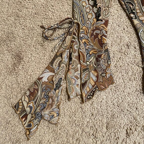 Multicolored Bodycon Boho Top with Ties & Tapered Split Sleeves – Sz S - Picture 9 of 15